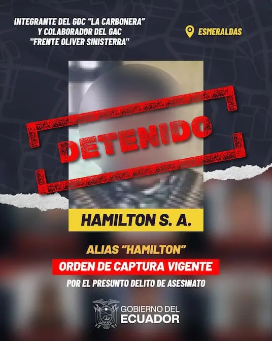 Detienen en Esmeraldas a hombre señalado de homicidio y ligado a estructura criminal