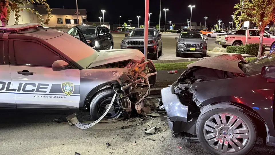 Convicted Felon Rams K-9 Police Car Head-On in Puyallup, Patrol Vehicle Catches Fire