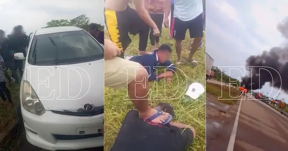 Comunarios de Yapacaní retienen a dos presuntos ladrones y queman su vehículo