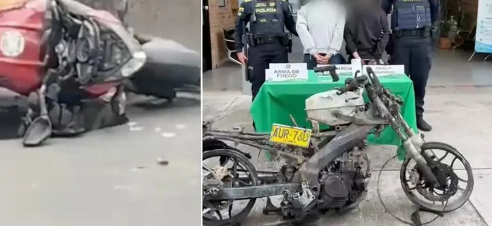 Dos capturados por raponazo en moto en Engativá; les hallaron arma ilegal