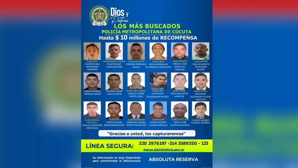 Cúcuta: Police releases list of 18 most wanted for homicides and drug trafficking