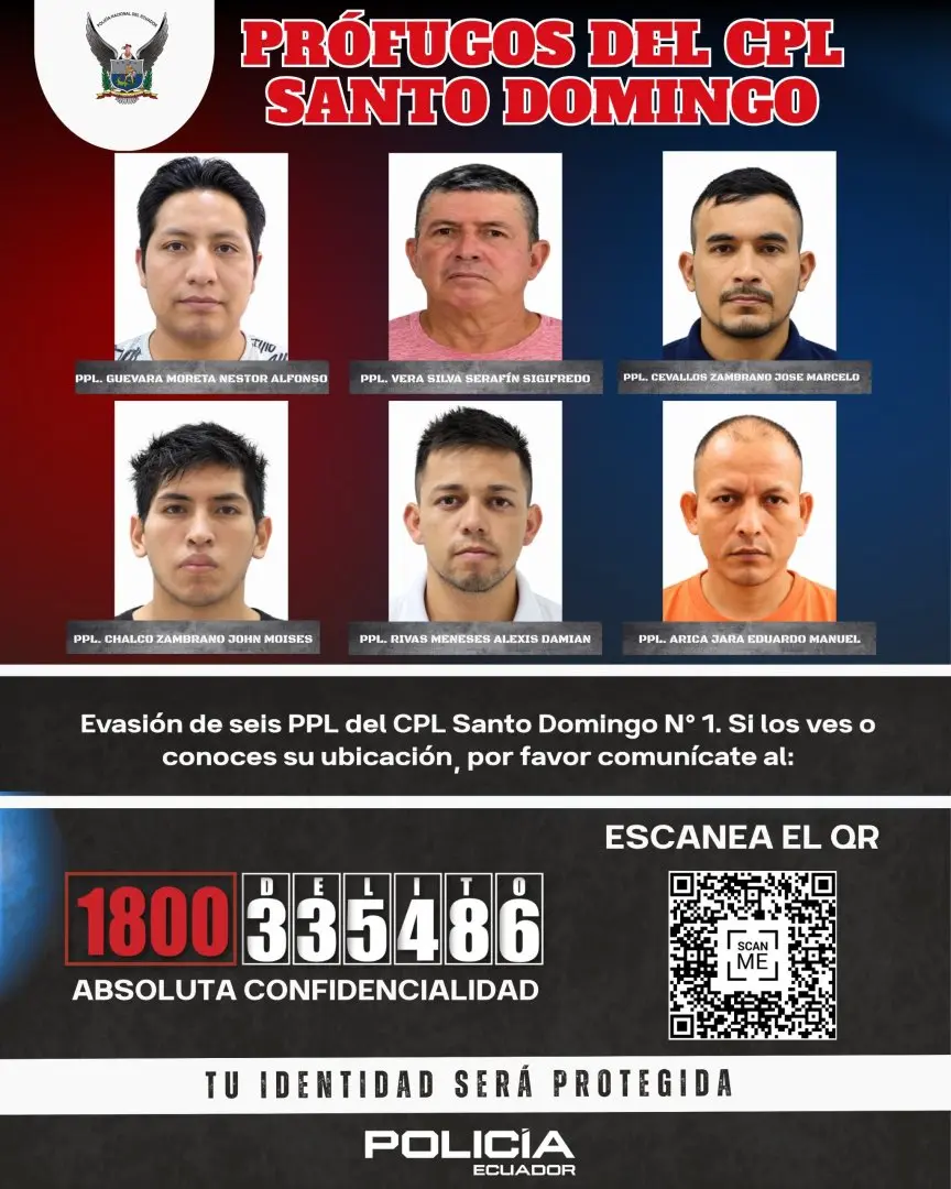 Seis reclusos escapan del CPL Bellavista en Santo Domingo de los Tsáchilas