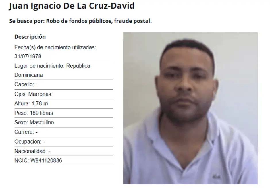 Dominican citizen Juan Ignacio de la Cruz David sought for $133,000 fraud in Puerto Rico