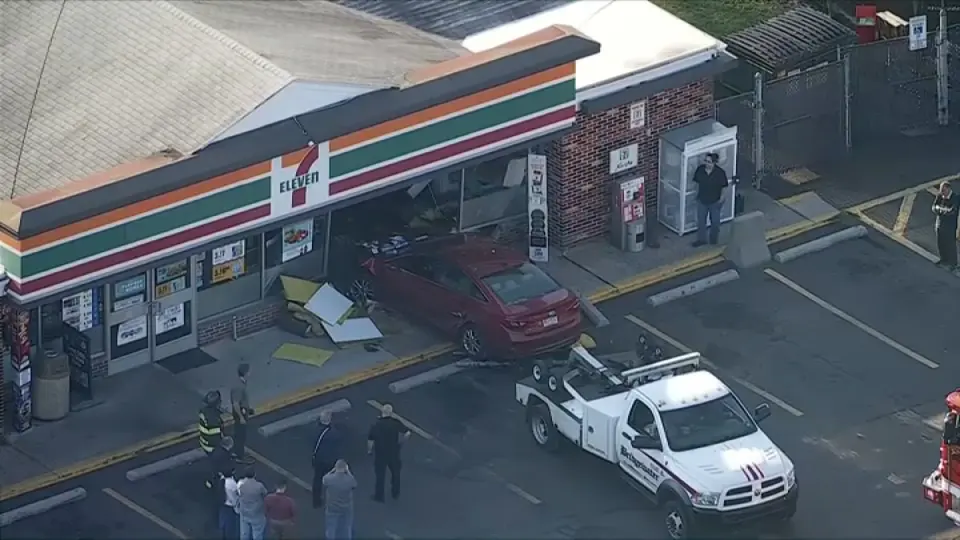 Stolen car crashes into 7-Eleven in Bensalem during police chase; five juveniles arrested