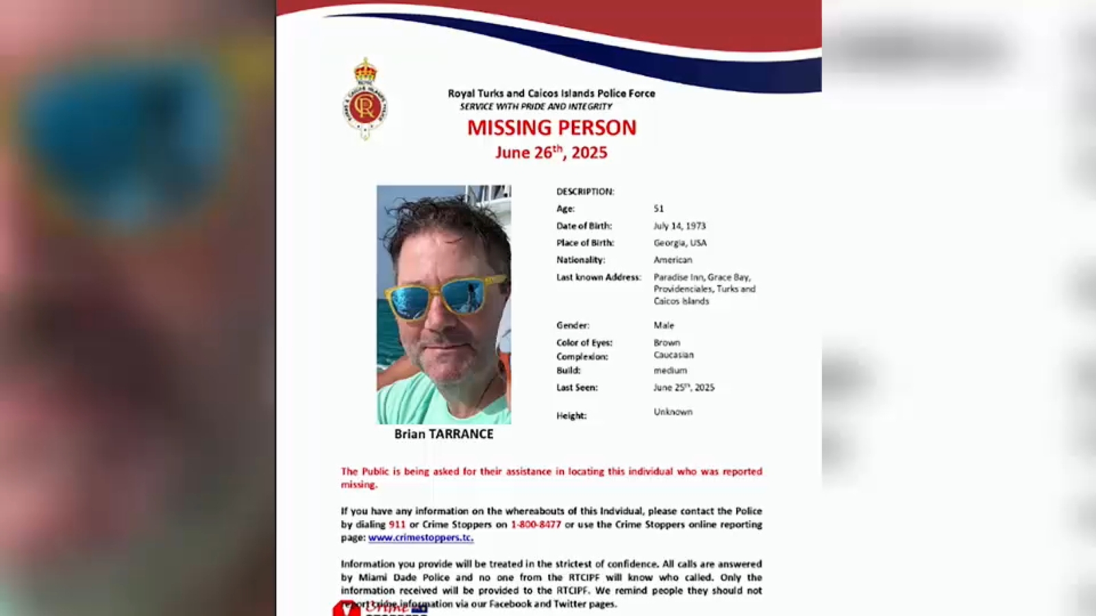 Missing New Yorker Brian Tarrence found dead in Turks and Caicos ditch, no foul play suspected