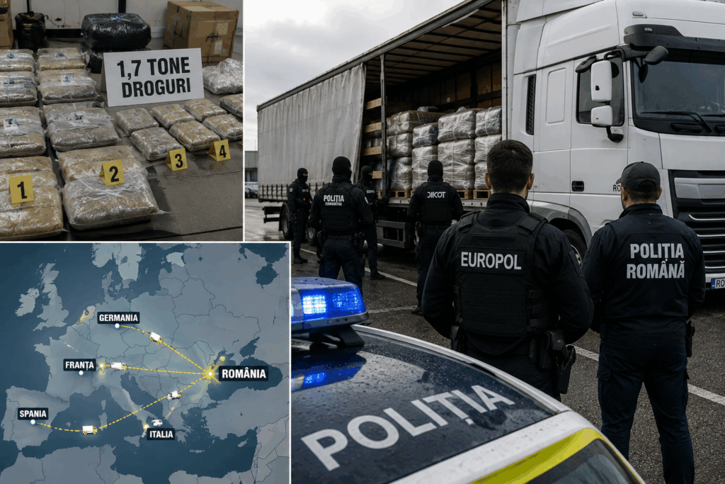 DIICOT desface rețea europeană de droguri coordonată din România: 1,7 tone confiscate, 25 milioane euro