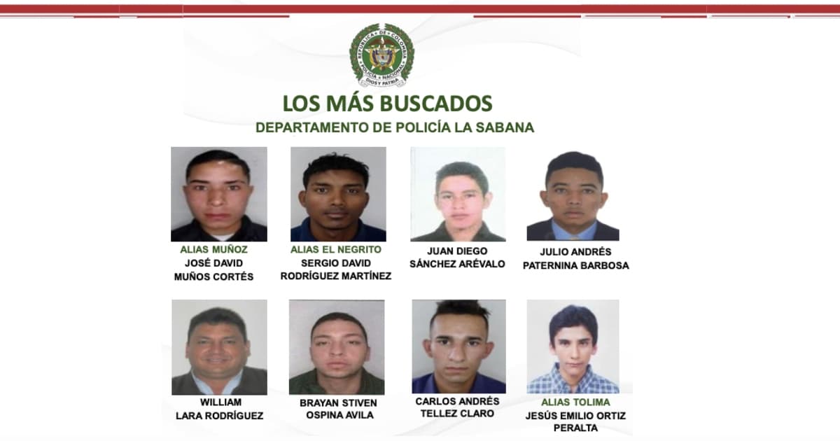 Ofrecen 160 millones de pesos por ocho fugitivos señalados de asesinatos en Bogotá y Sabana