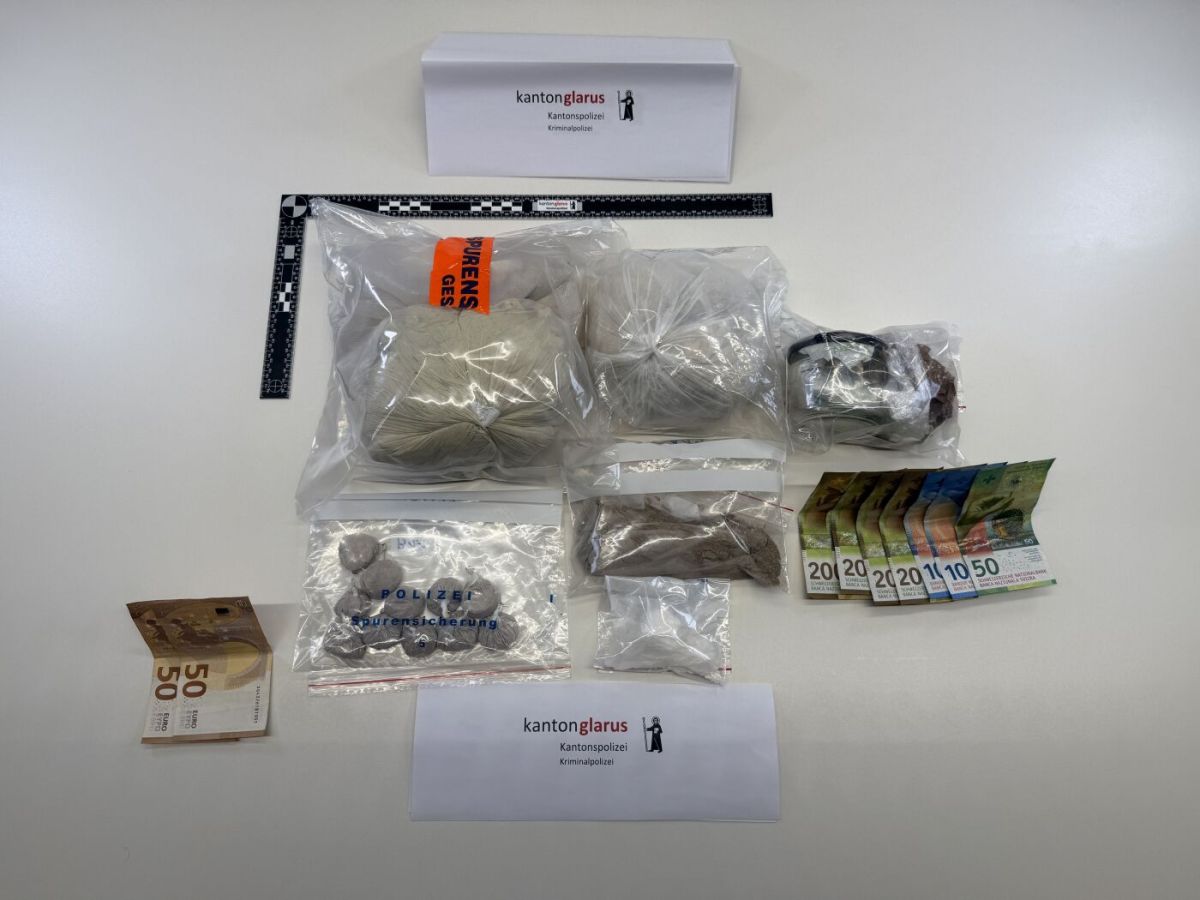 Mutmasslicher Drogenhändler in Glarus festgenommen – über zwei Kilogramm Betäubungsmittel sichergestellt