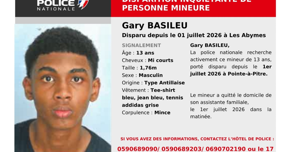 Appel à témoins : un adolescent de 13 ans porté disparu aux Abymes